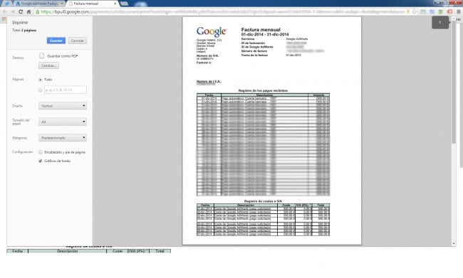 Exportar facturas de Google Adwords en PDF con Google Chrome